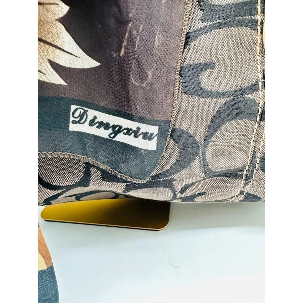 Designer Style Brown Monogram Tote‎ Bag Snake Print Handles Scarf Large Shoulder